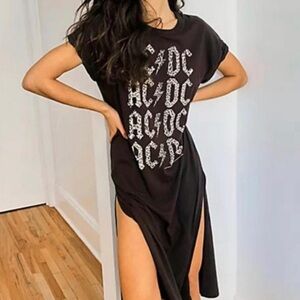 Free AC/Dc People Dark Gray High Low Graphic Tunic Dress